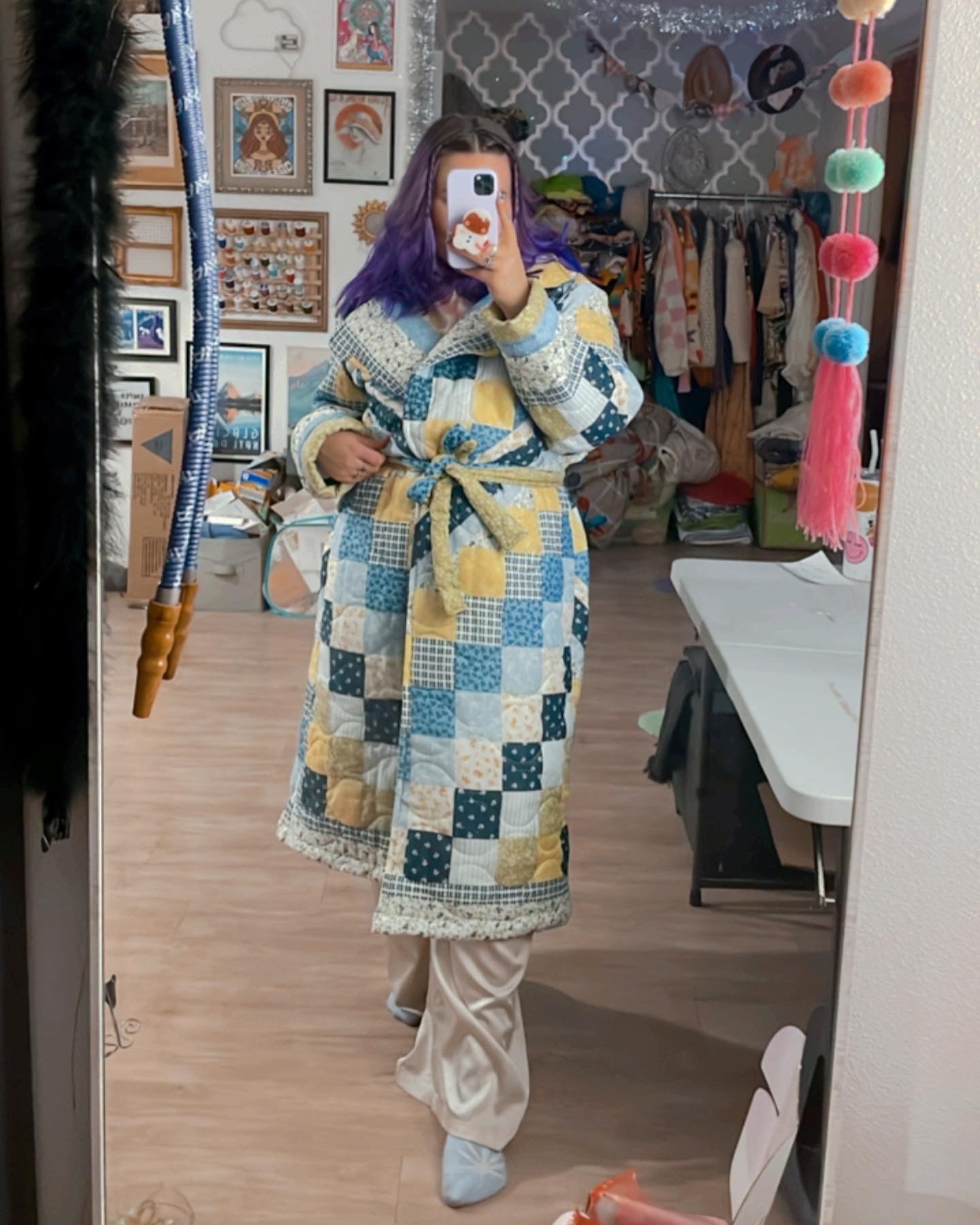 blue + yellow quilt jacket