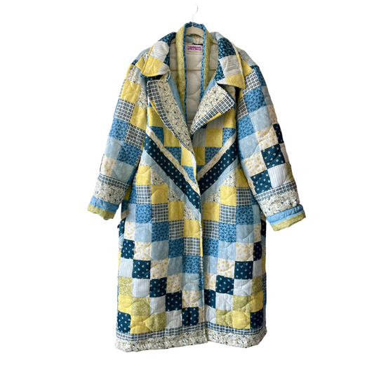 blue + yellow quilt jacket