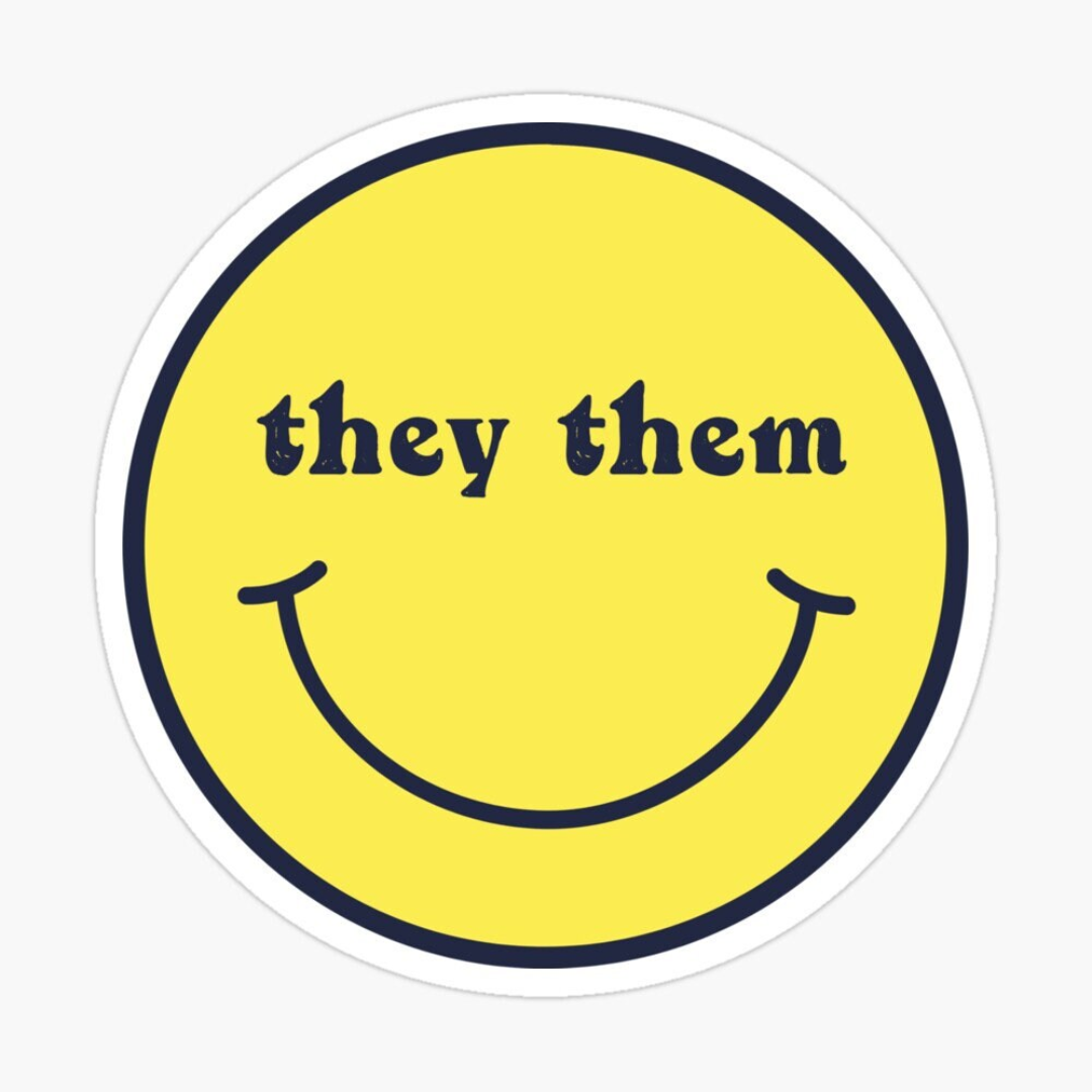 pronoun smiley vinyl sticker