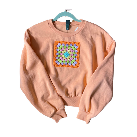 upcycled orange granny square sweatshirt