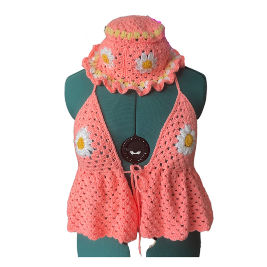 crochet pink baby doll daisy set