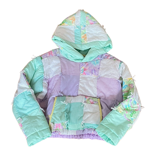 upcycled pastel quilt blanket hoodie