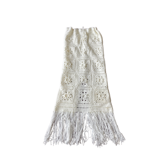 white crochet granny square maxi skirt
