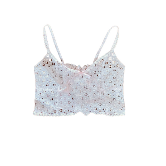 upcycled baby pink lace top