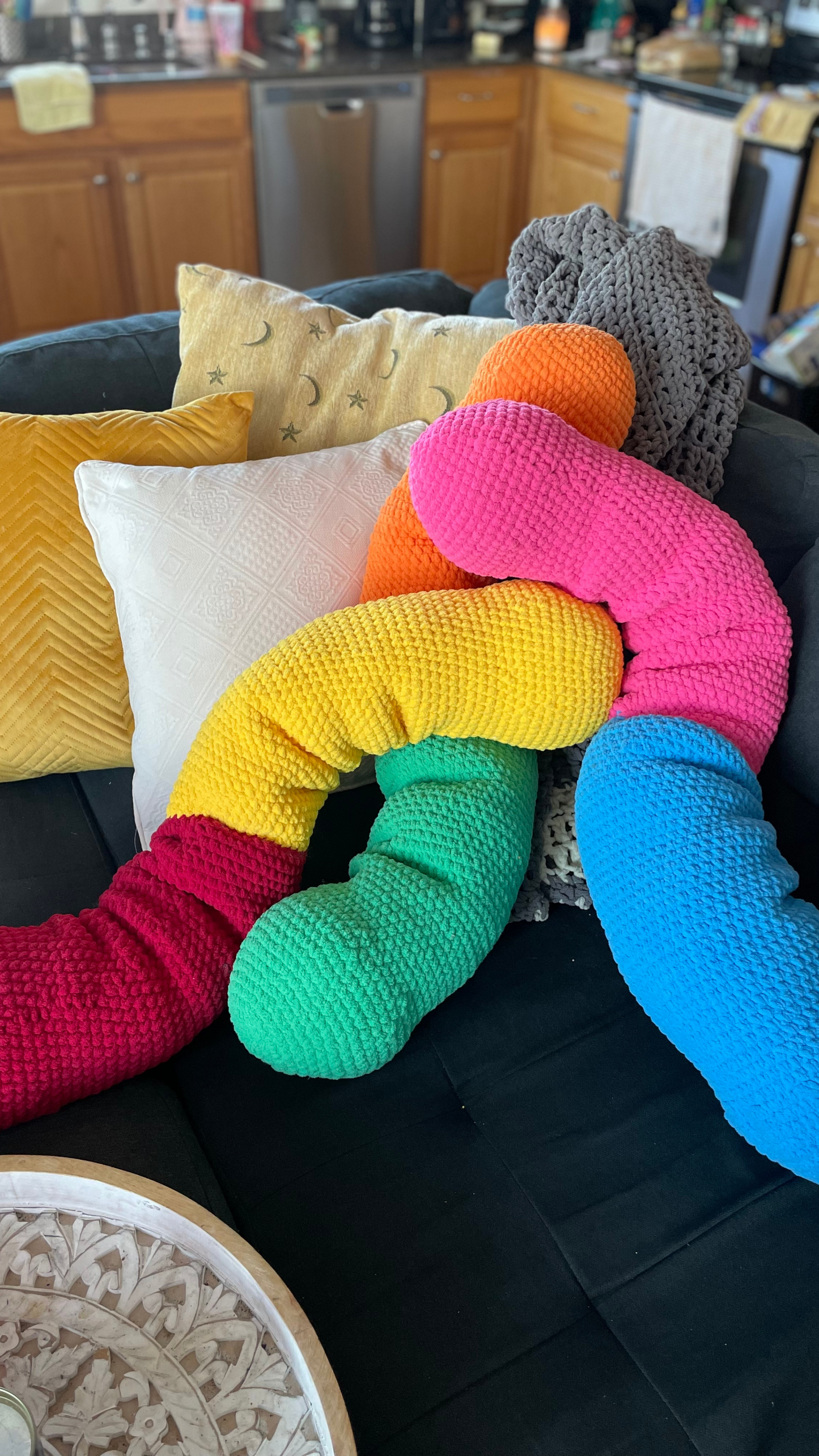 crochet gummy worm pillow cushion plushie