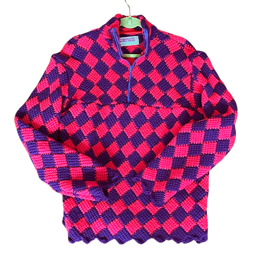 upcycled checkerboard crochet blanket 1/4 zip