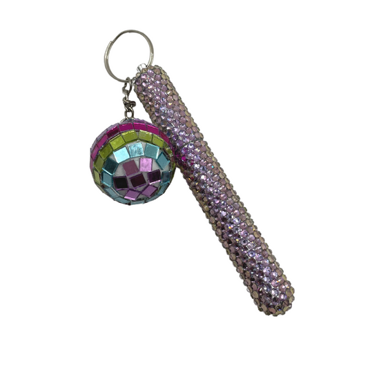 disco ball bedazzled tube keychain